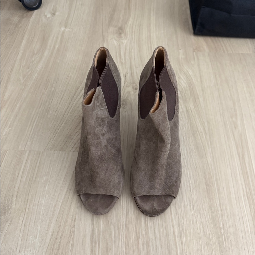 Coach Suede Mauve Peep-Toe Ankle Bootie Heels